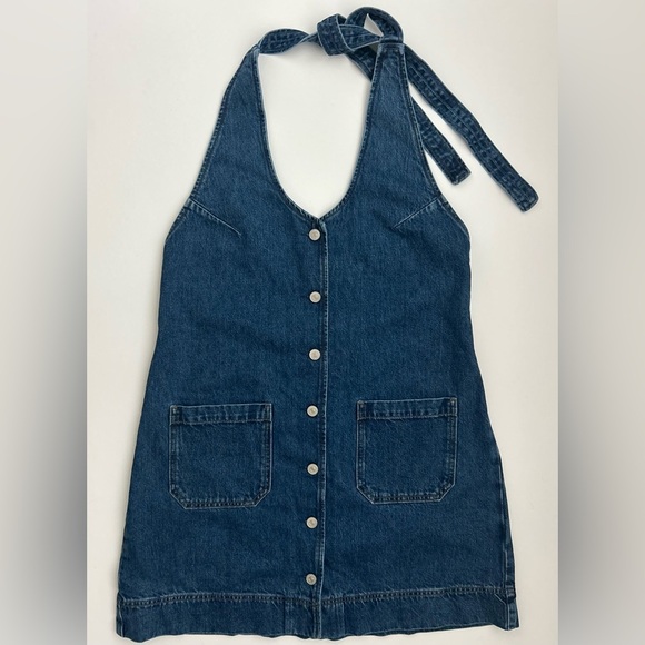 NWT Reformation Brittany Halter Denim Mini Dress - Picture 4 of 6